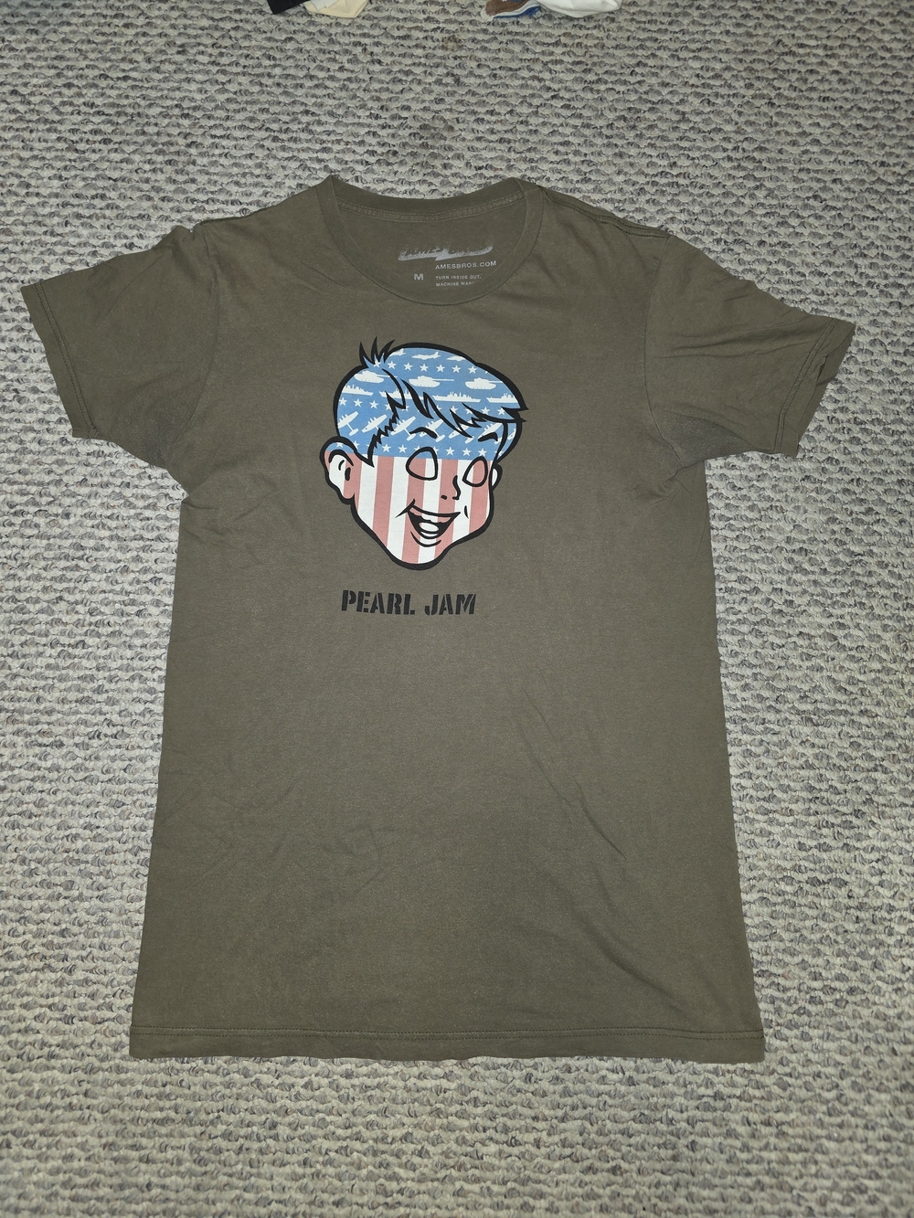 Pearl Olive Green Tee with Red, White & Blue Face Graphic
